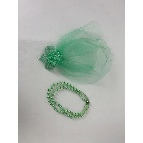 Vintage 40s 50s Wedding Veil & Headpiece & Beads West Germany Seafoam Green main image 6